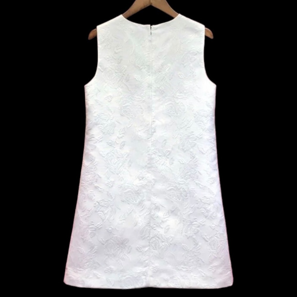 White Brocade Graphic Cat Design Dress - Picture 3 of 11